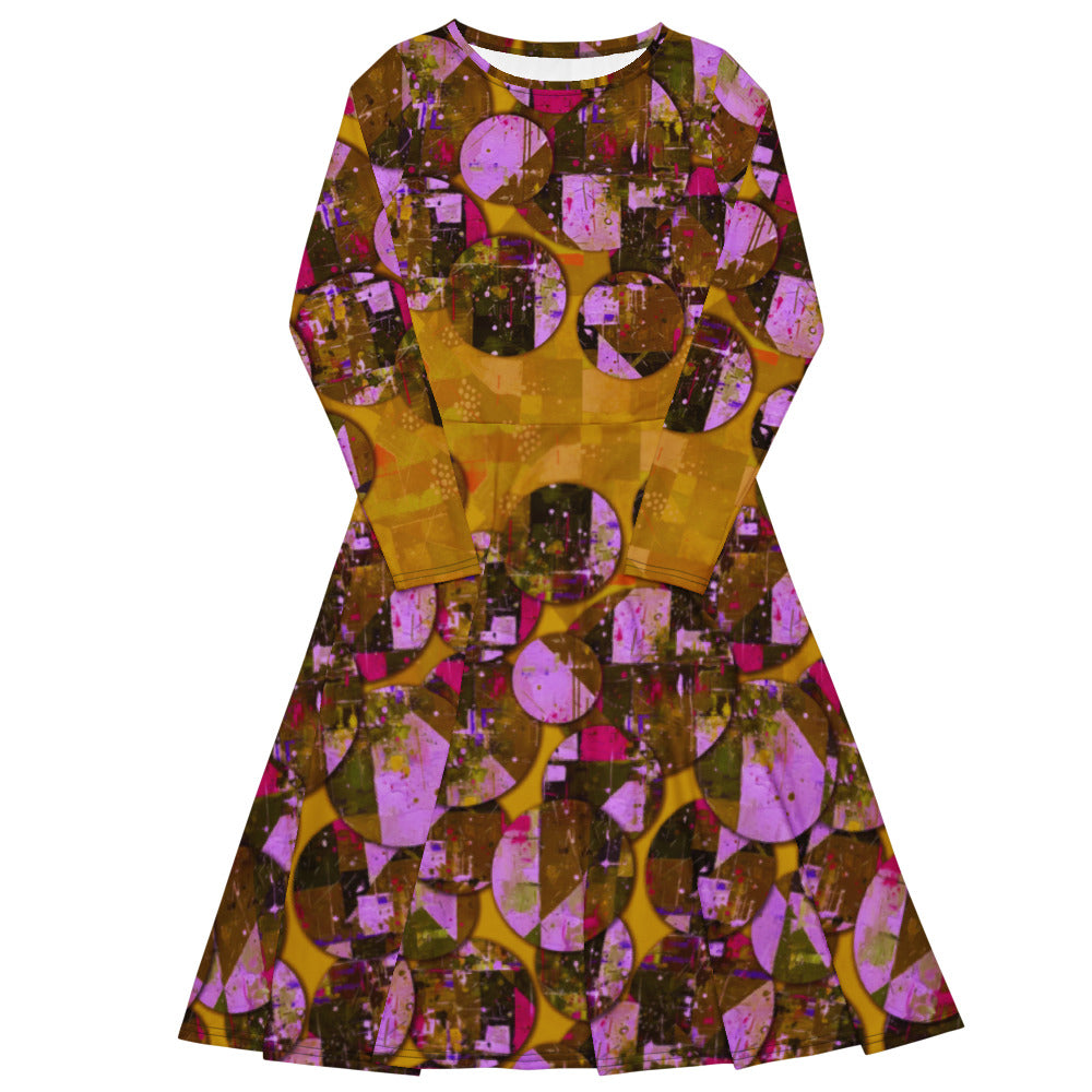 All-over print long sleeve midi dress 348kl3