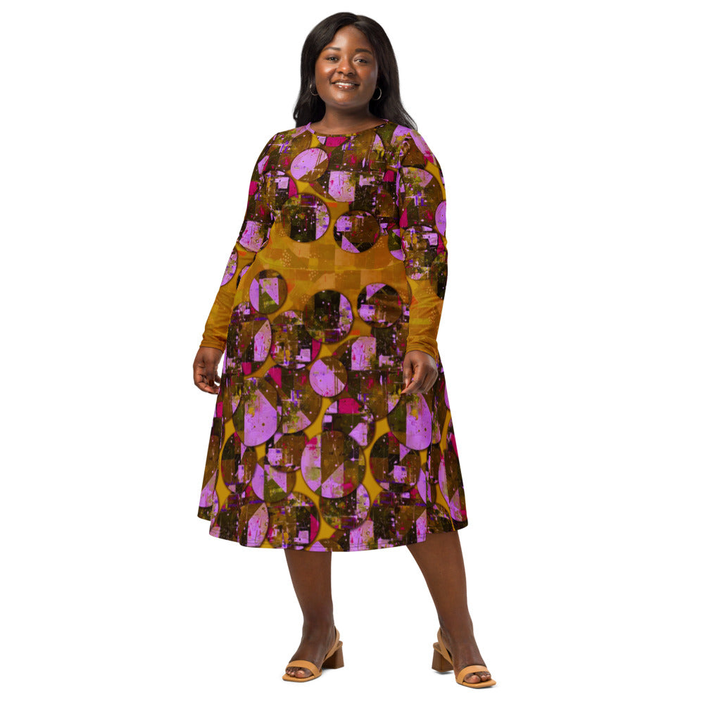 All-over print long sleeve midi dress 348kl3