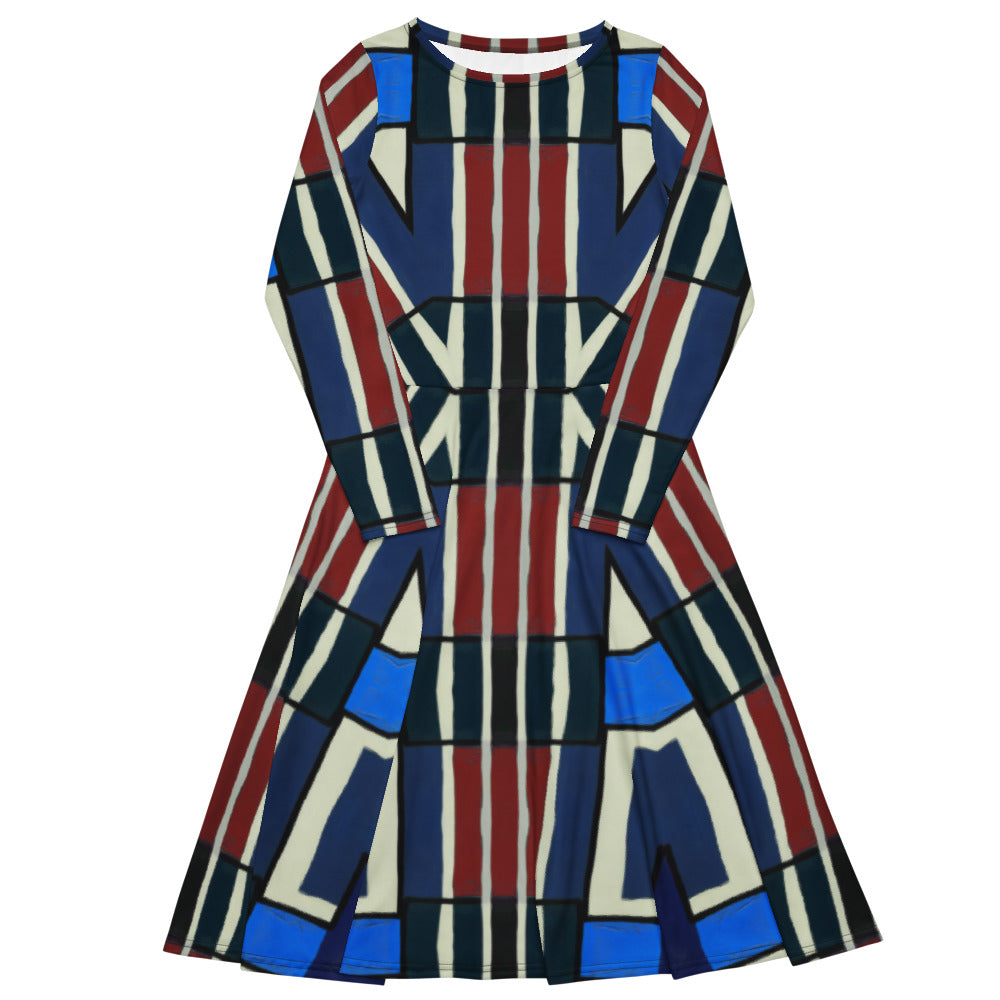All-over print long sleeve midi dress 349Dkl3