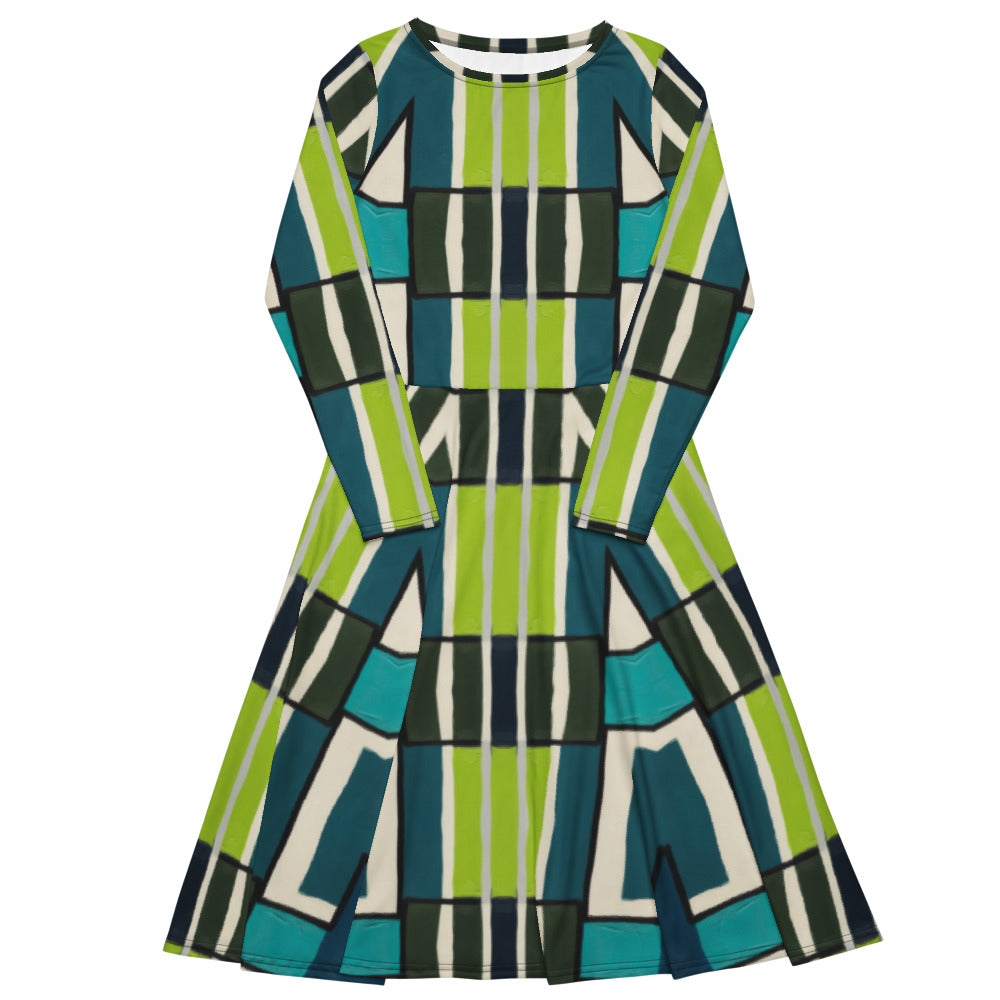 All-over print long sleeve midi dress 349Dkl1