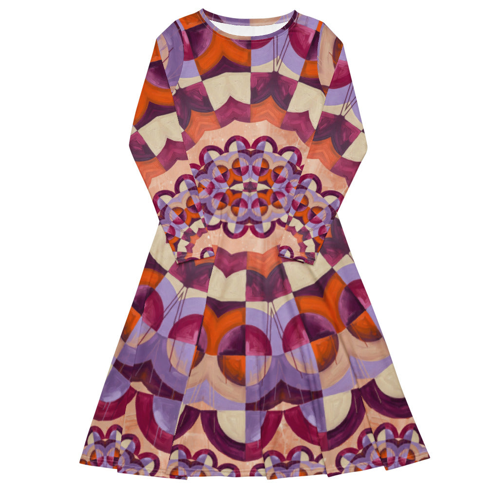 All-over print long sleeve midi dress 350kl1
