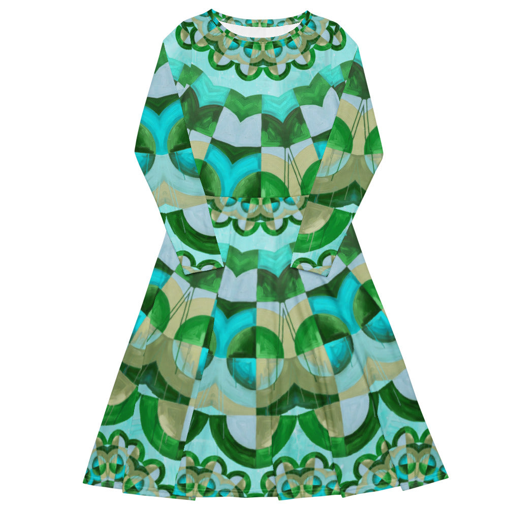 All-over print long sleeve midi dress 350kl2