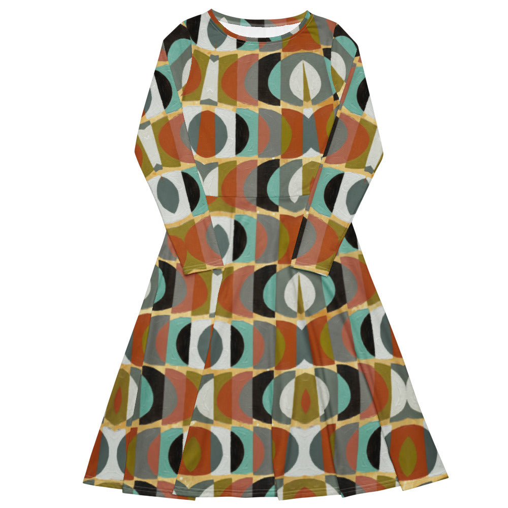 All-over print long sleeve midi dress 352kl2