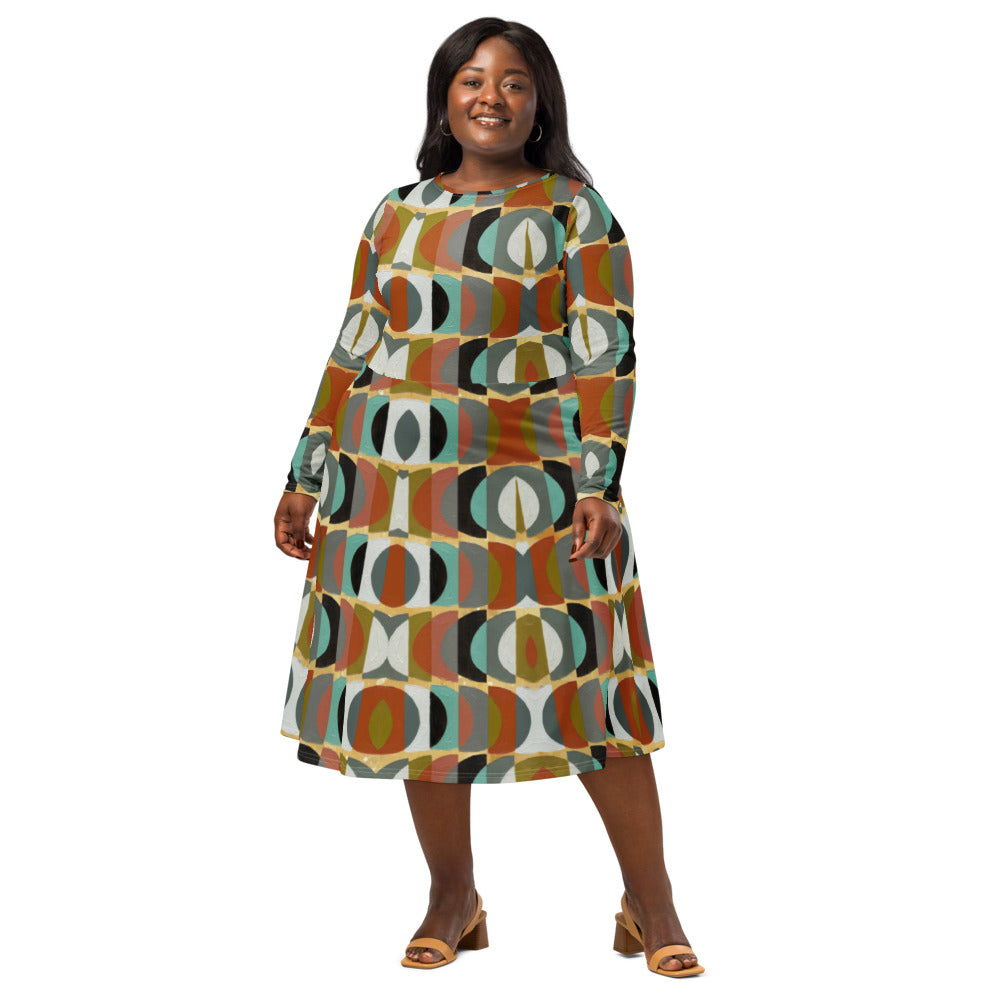 All-over print long sleeve midi dress 352kl2