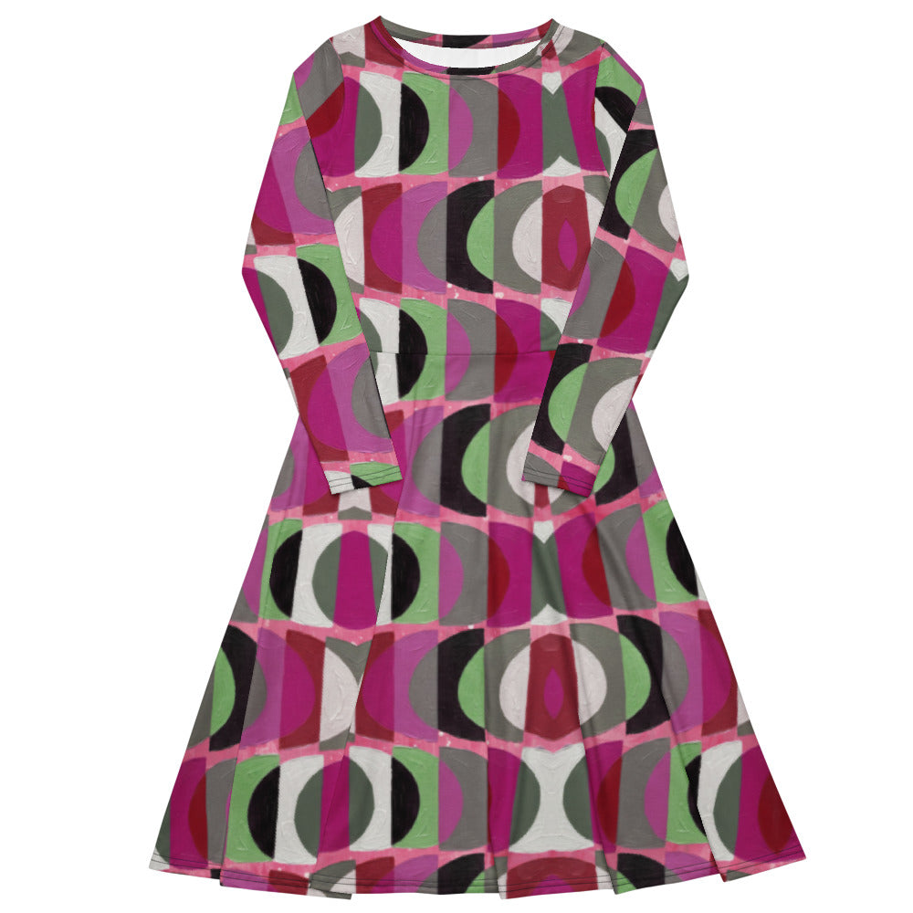 All-over print long sleeve midi dress 352kl1