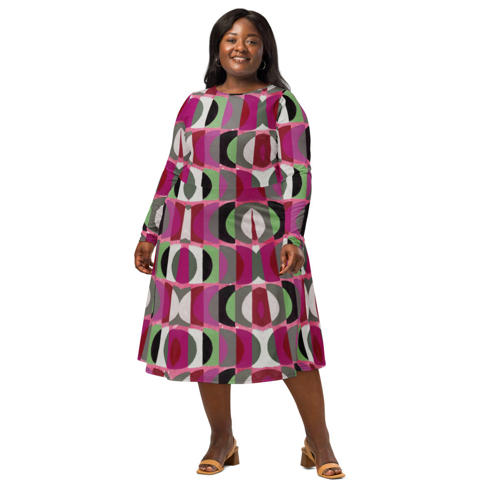 All-over print long sleeve midi dress 352kl1