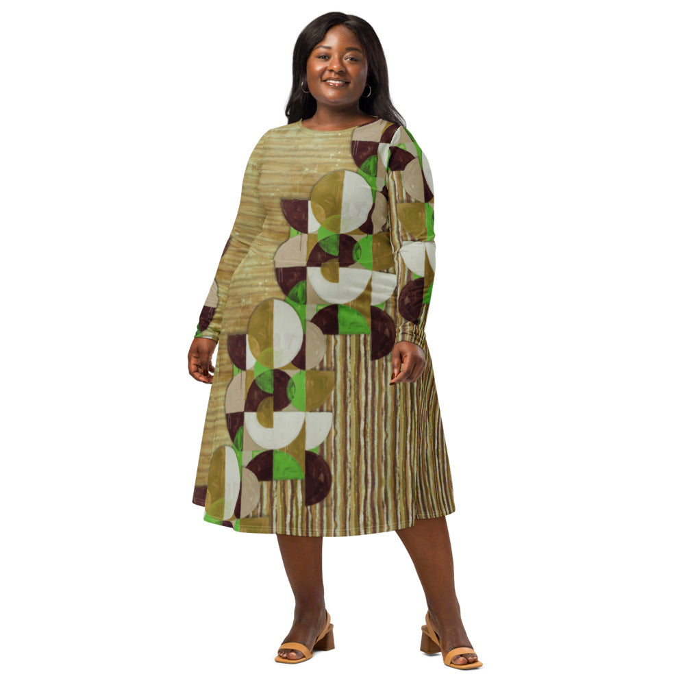 All-over print long sleeve midi dress 351kl2