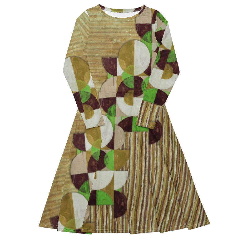 All-over print long sleeve midi dress 351kl2
