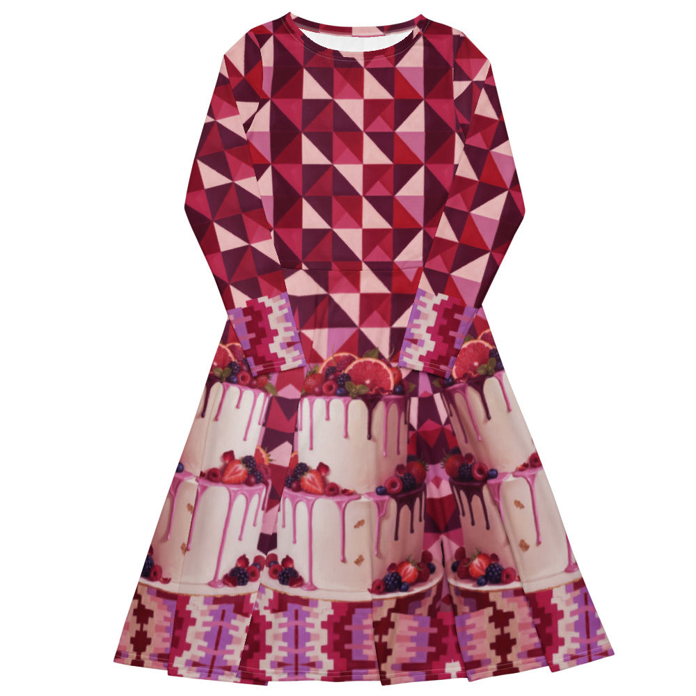 All-over print long sleeve midi dress 287Dkl2