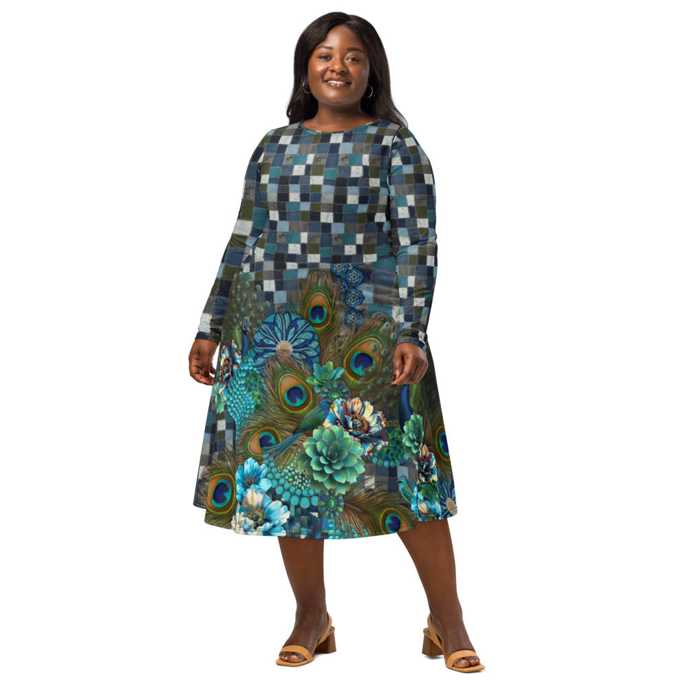 All-over print long sleeve midi dress 284D