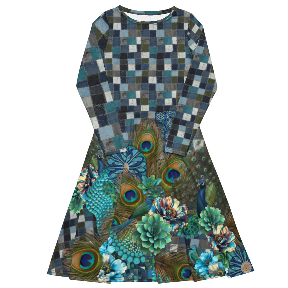 All-over print long sleeve midi dress 284D