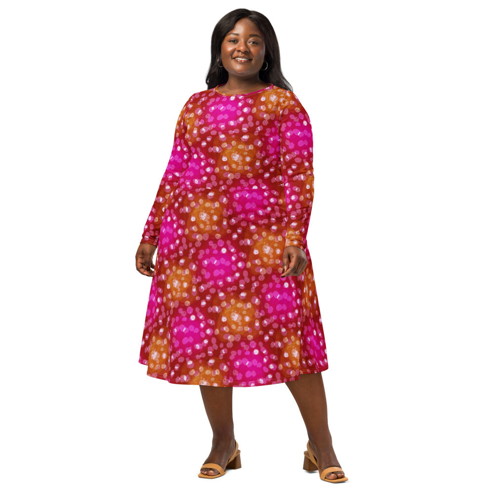 All-over print long sleeve midi dress 355Bkl2b
