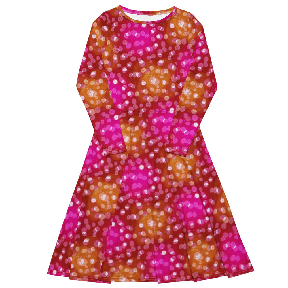 All-over print long sleeve midi dress 355Bkl2b