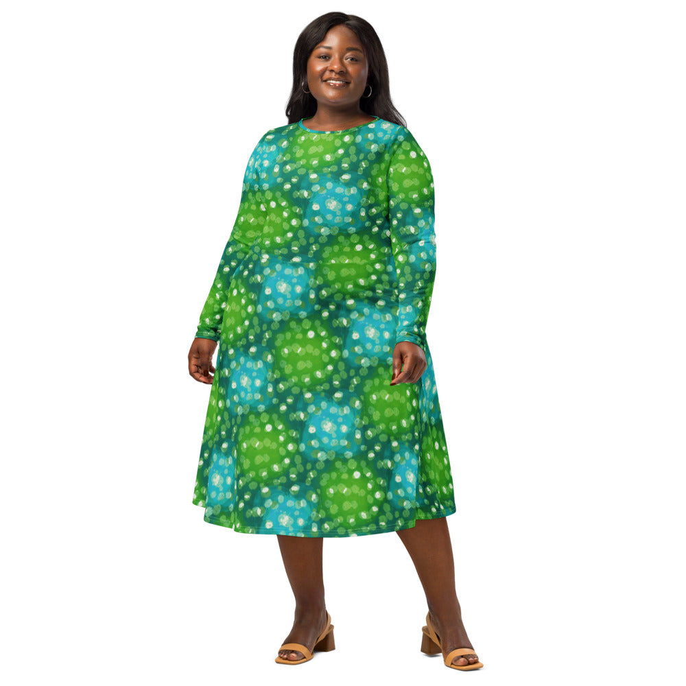 All-over print long sleeve midi dress 355Bkl3b