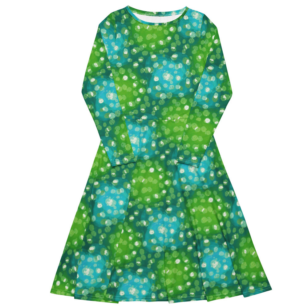 All-over print long sleeve midi dress 355Bkl3b