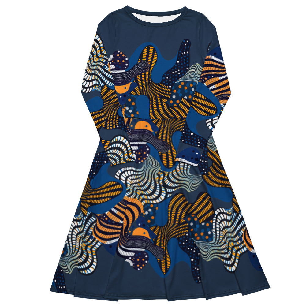 All-over print long sleeve midi dress 357Fkl1
