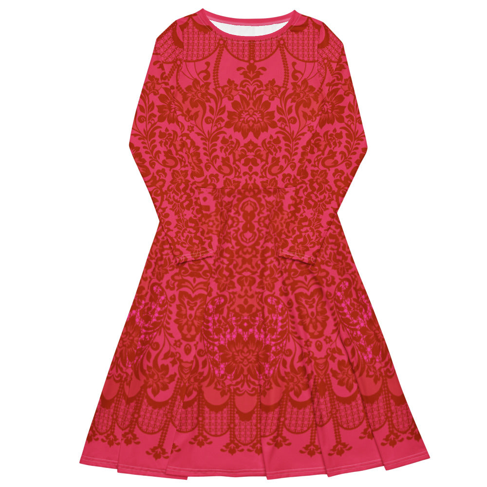 All-over print long sleeve midi dress 358Bkl5