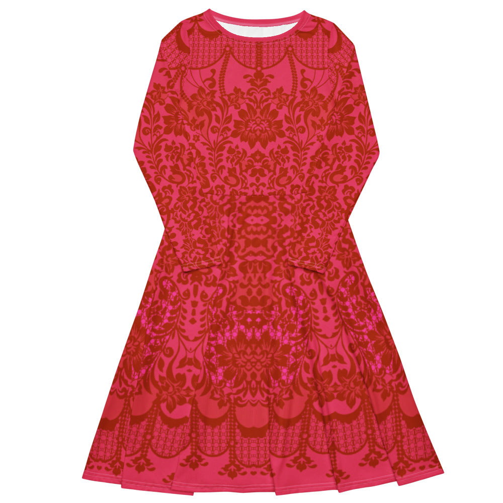 All-over print long sleeve midi dress 358Bkl5
