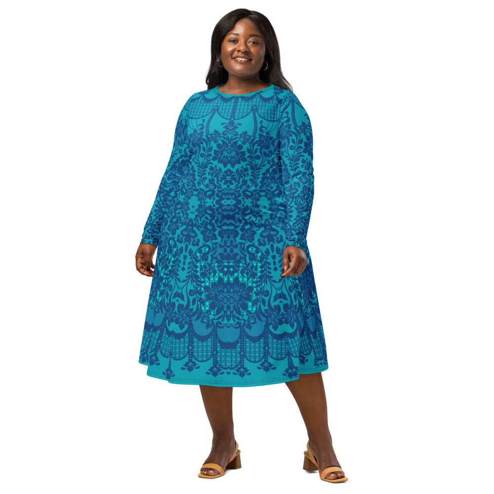 All-over print long sleeve midi dress 358Bkl6