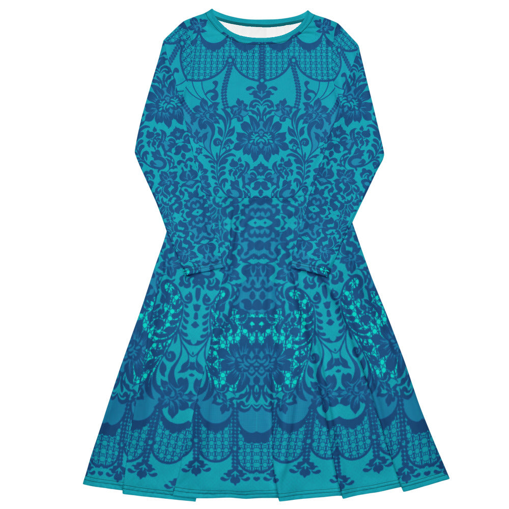 All-over print long sleeve midi dress 358Bkl6