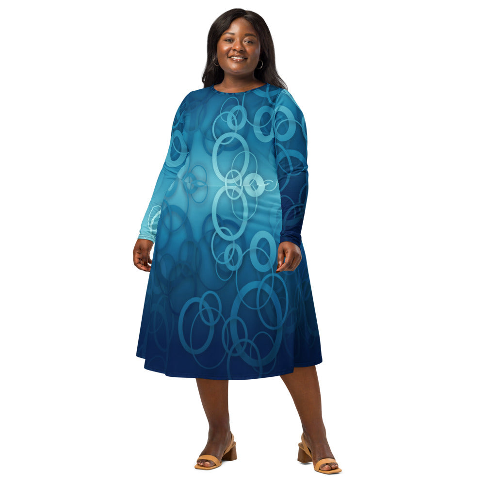 All-over print long sleeve midi dress 359kl1