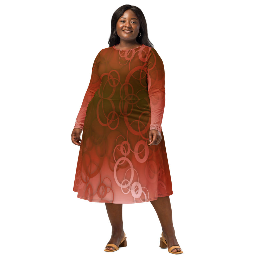 All-over print long sleeve midi dress 359kl2