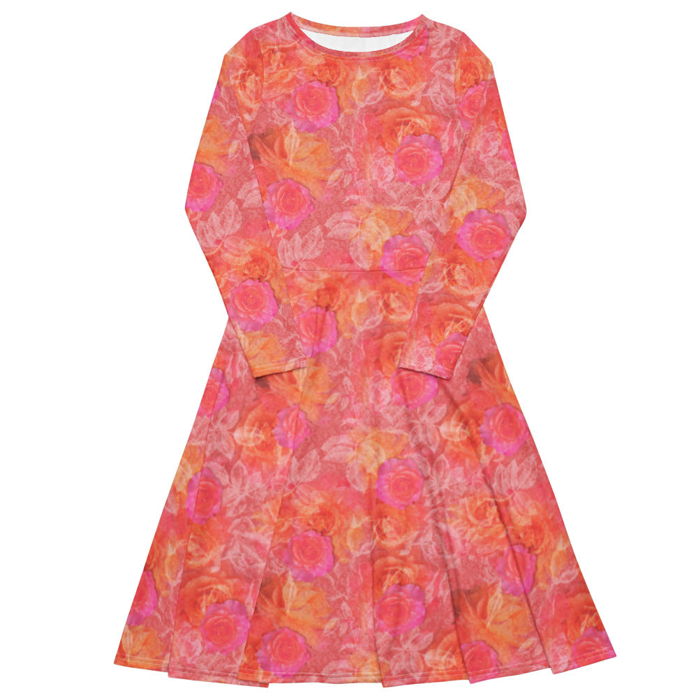 All-over print long sleeve midi dress 361kl1