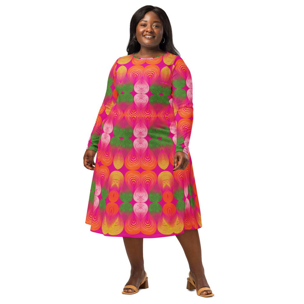 All-over print long sleeve midi dress 362kl3b
