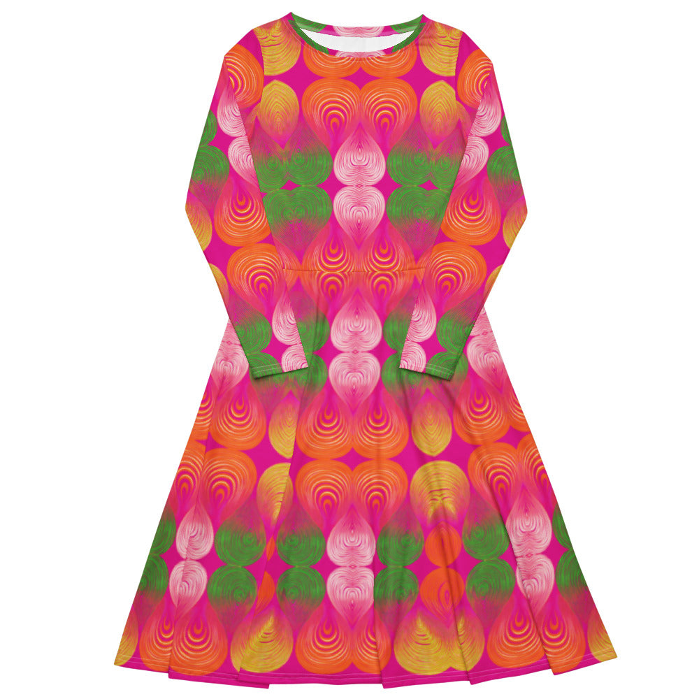 All-over print long sleeve midi dress 362kl3b