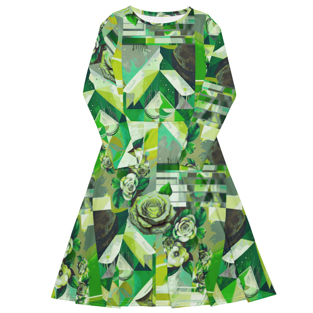 All-over print long sleeve midi dress 363ckl2