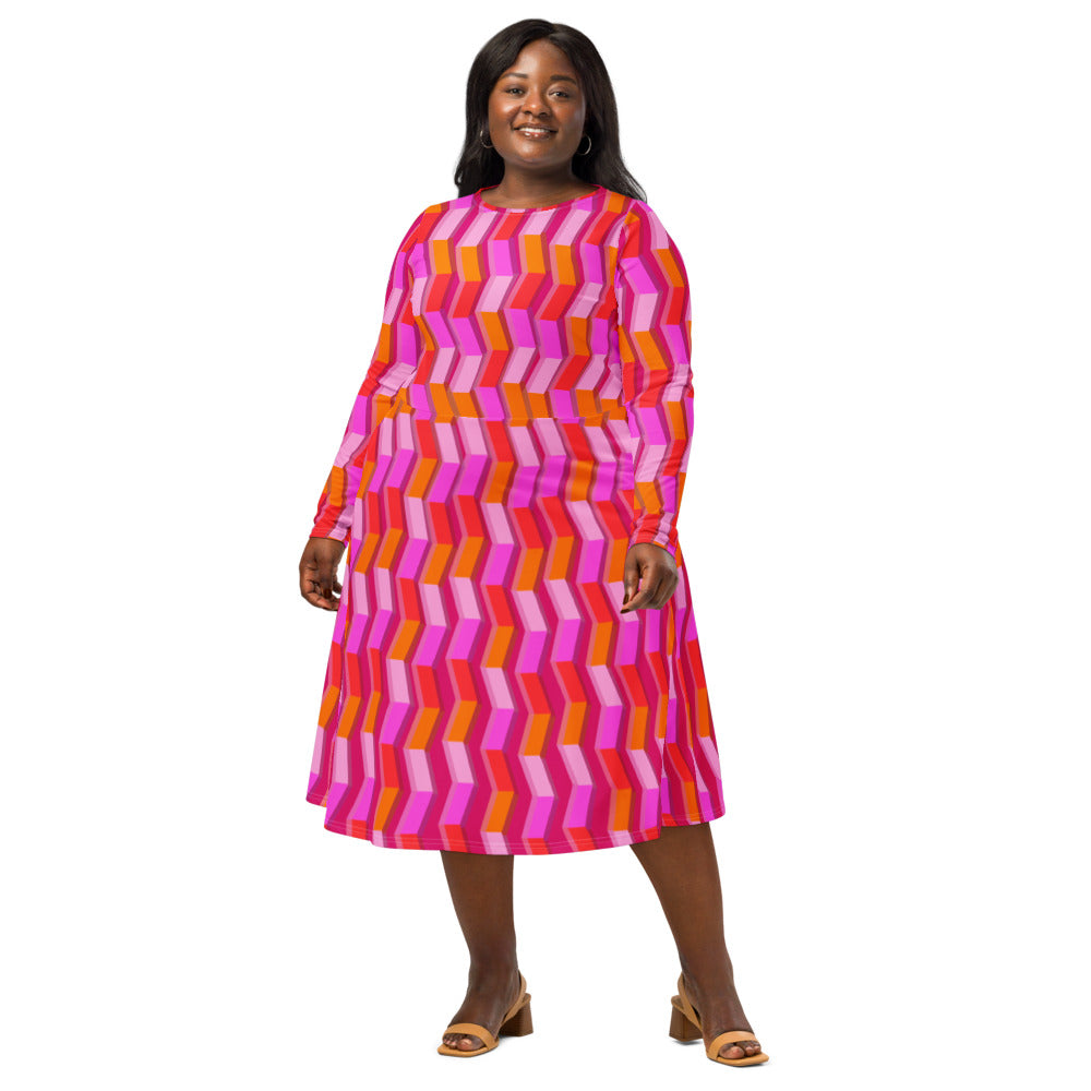 All-over print long sleeve midi dress 364kl1