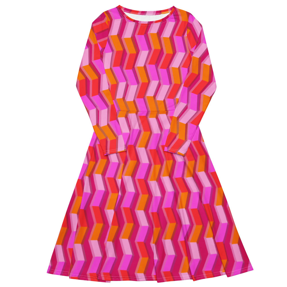 All-over print long sleeve midi dress 364kl1