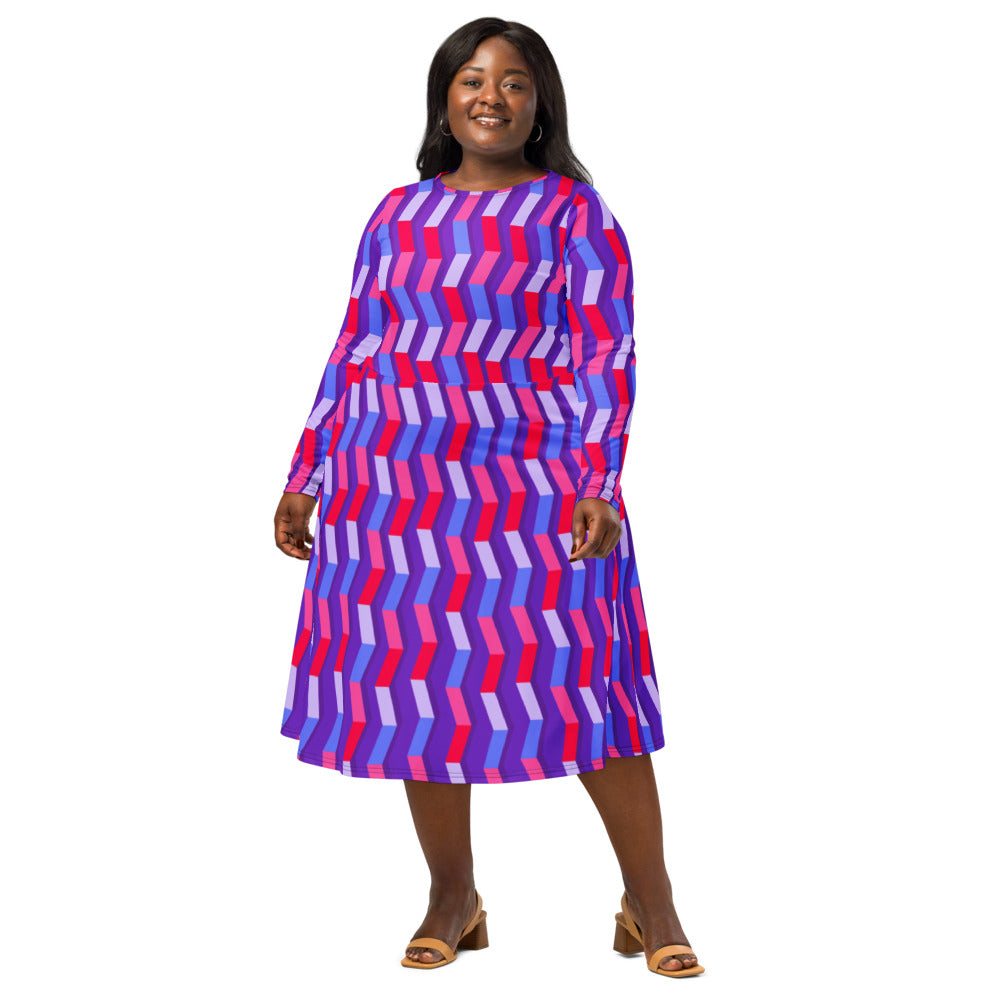 All-over print long sleeve midi dress 364bkl5