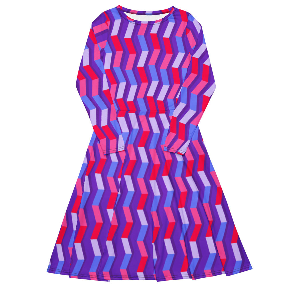 All-over print long sleeve midi dress 364bkl5