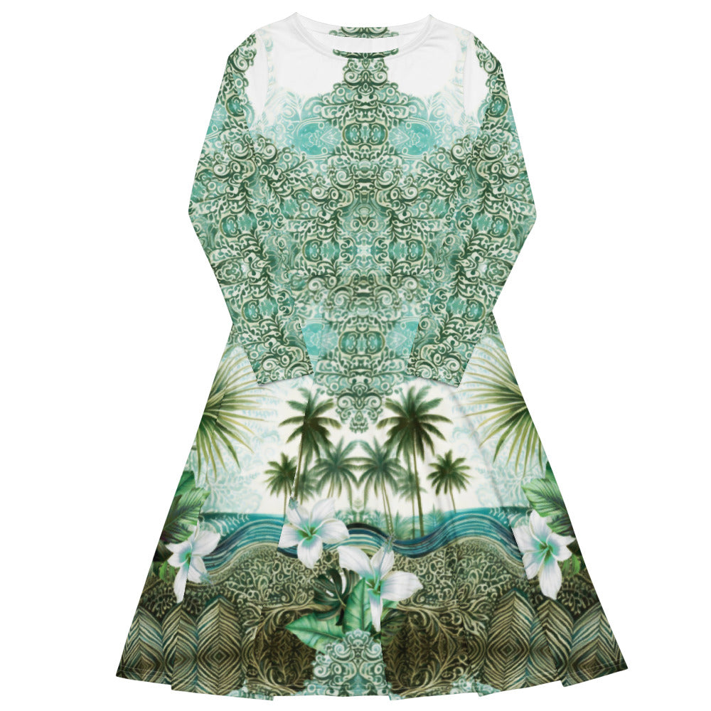 All-over print long sleeve midi dress 365Bkl5