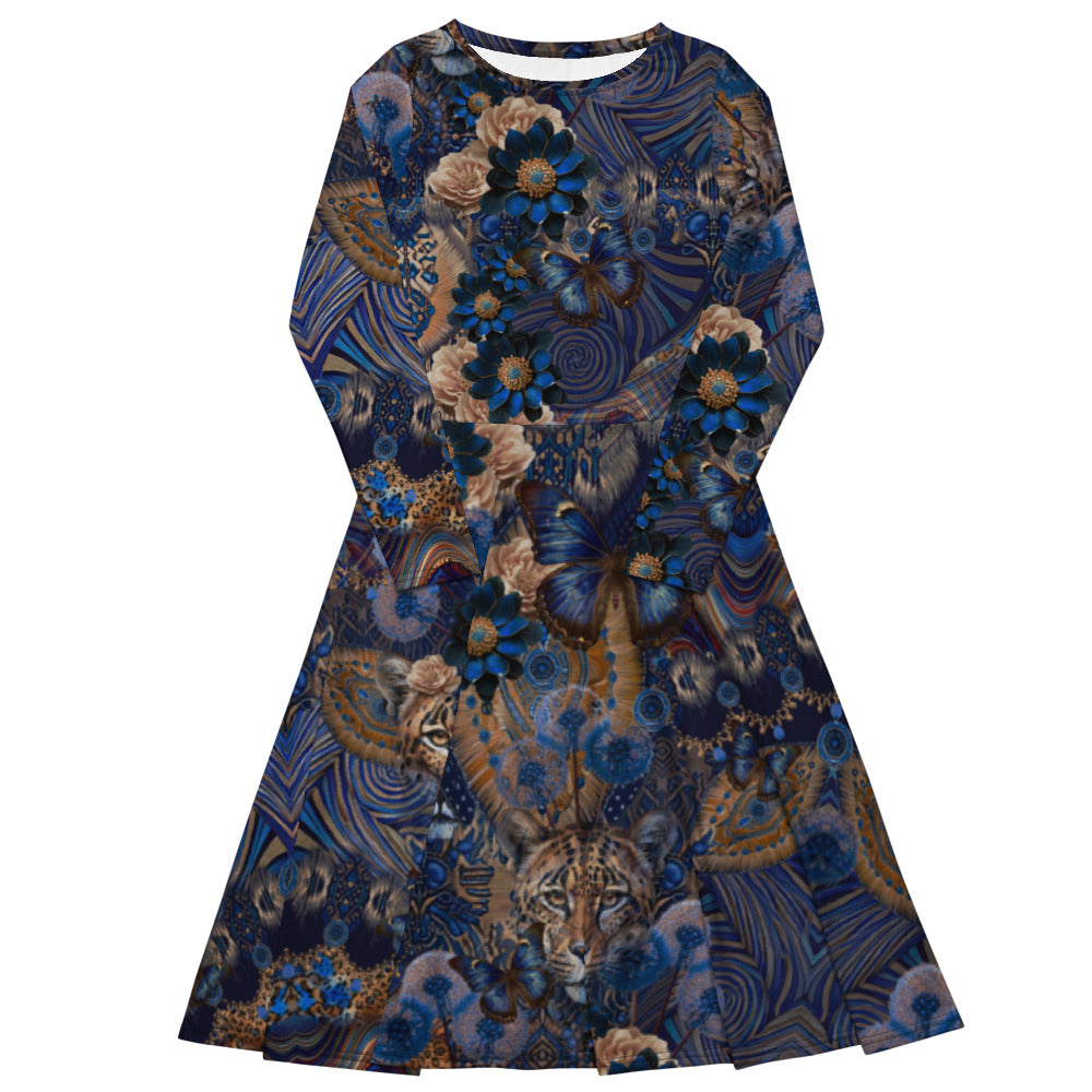 All-over print long sleeve midi dress 156D3C