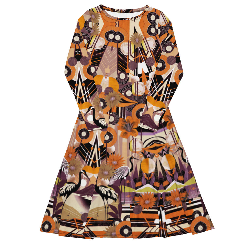 All-over print long sleeve midi dress 45oudCkl2