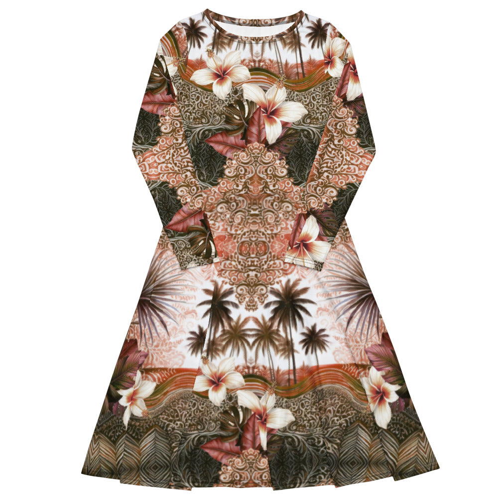 All-over print long sleeve midi dress 365Bkl2