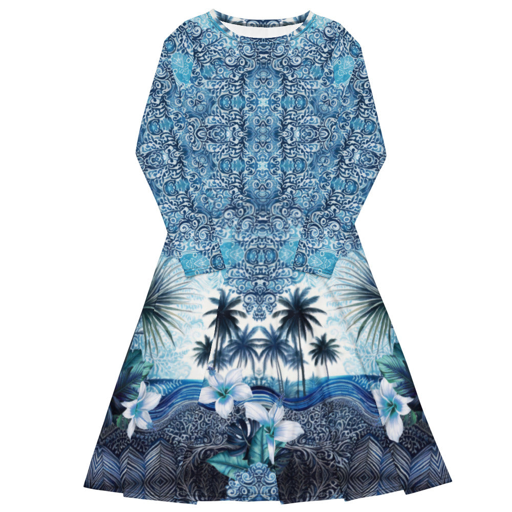 All-over print long sleeve midi dress 365B2kl1