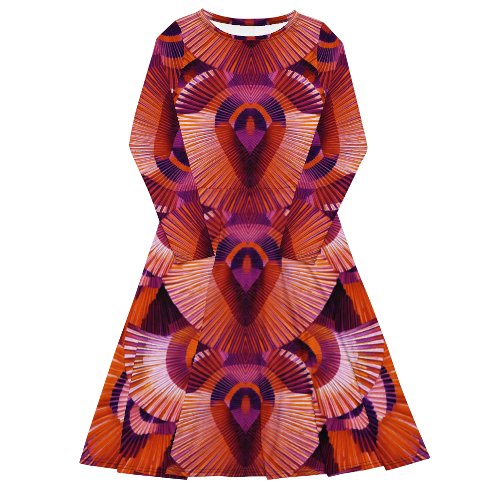 All-over print long sleeve midi dress 367kl2