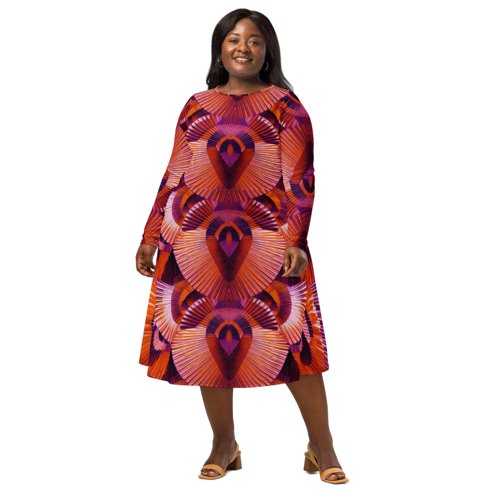 All-over print long sleeve midi dress 367kl2