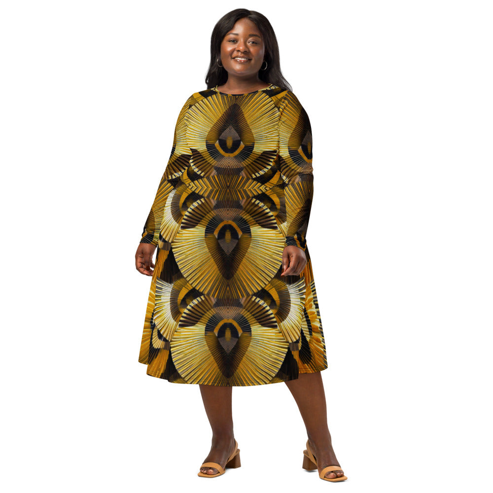 All-over print long sleeve midi dress 367kl1