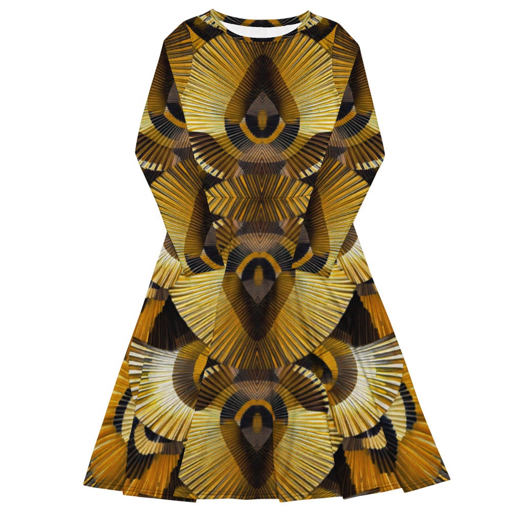 All-over print long sleeve midi dress 367kl1