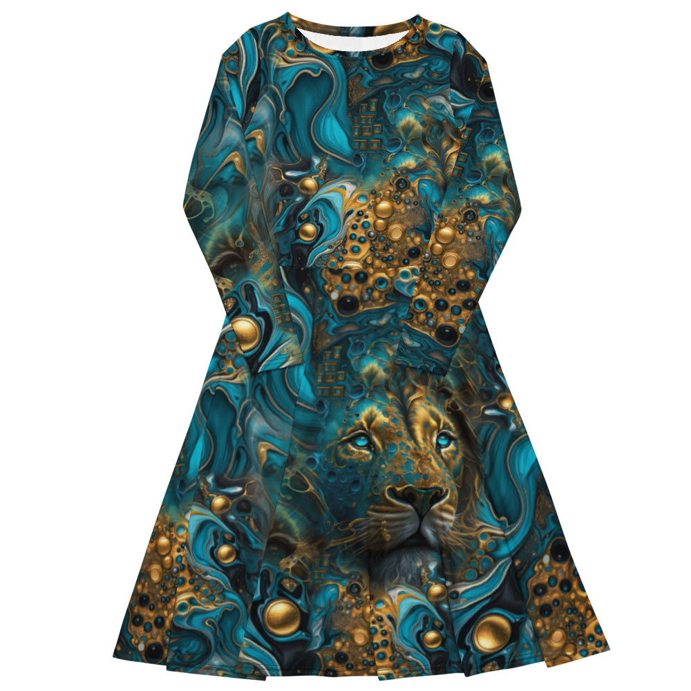All-over print long sleeve midi dress 368Bkl1