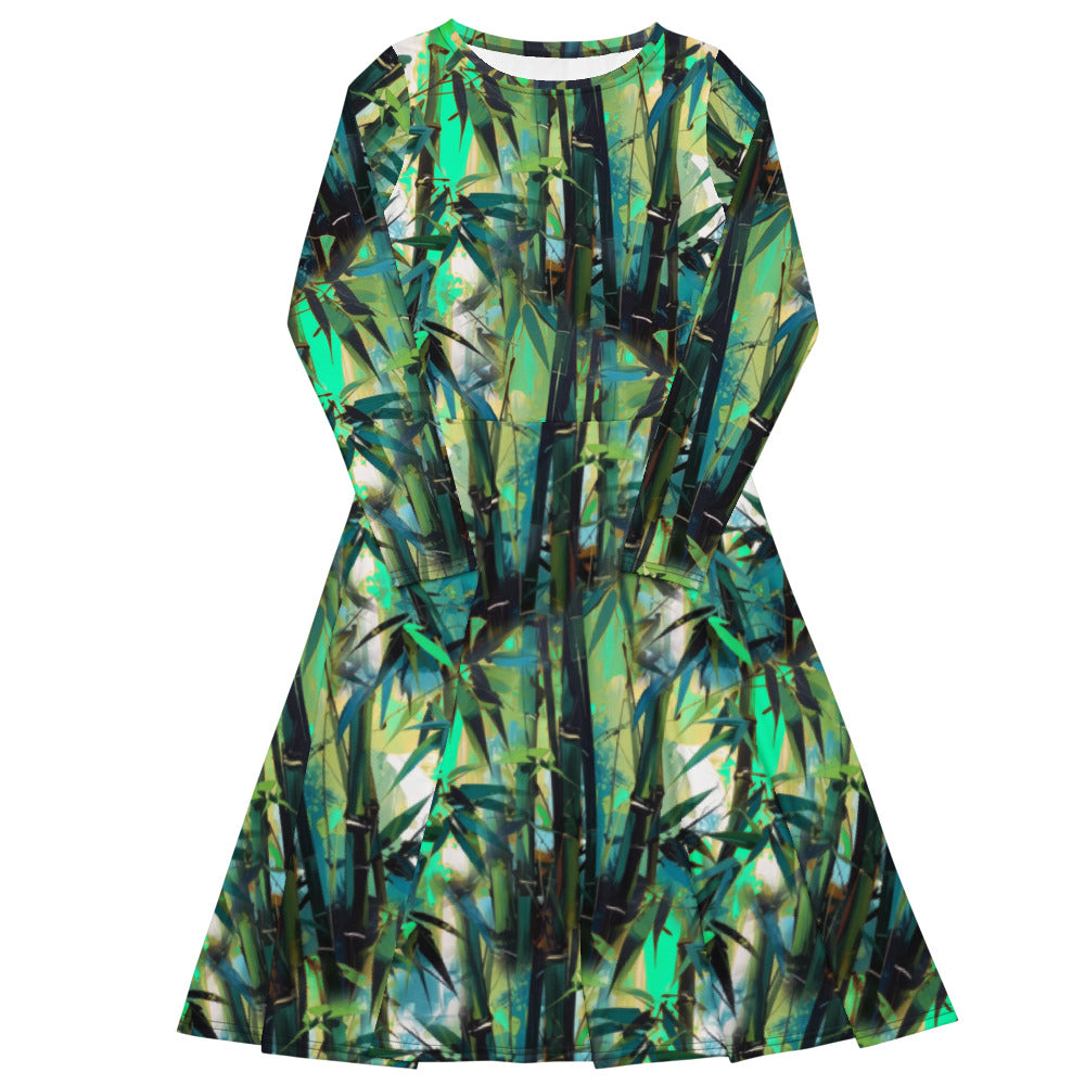 All-over print long sleeve midi dress 370kl2