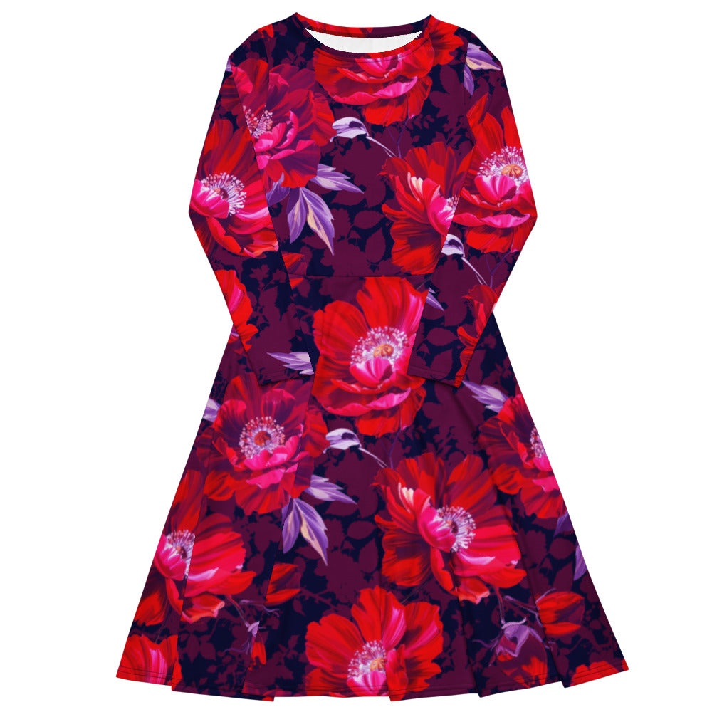 All-over print long sleeve midi dress 371Bkl2