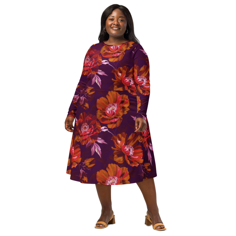 All-over print long sleeve midi dress 371kl3