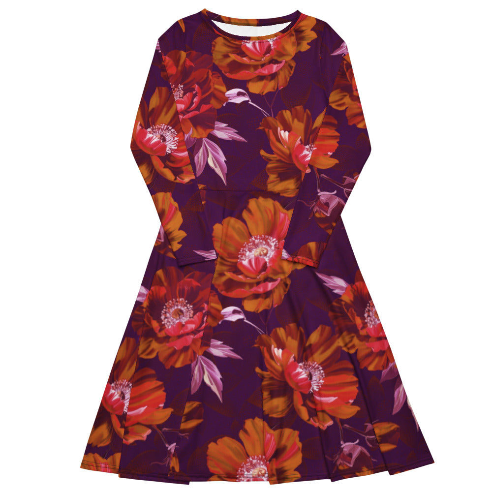 All-over print long sleeve midi dress 371kl3