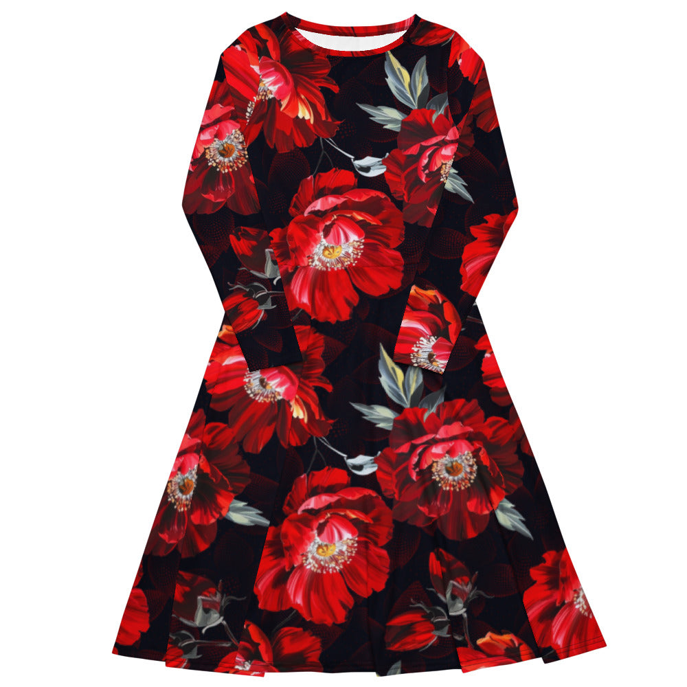 All-over print long sleeve midi dress 371kl1