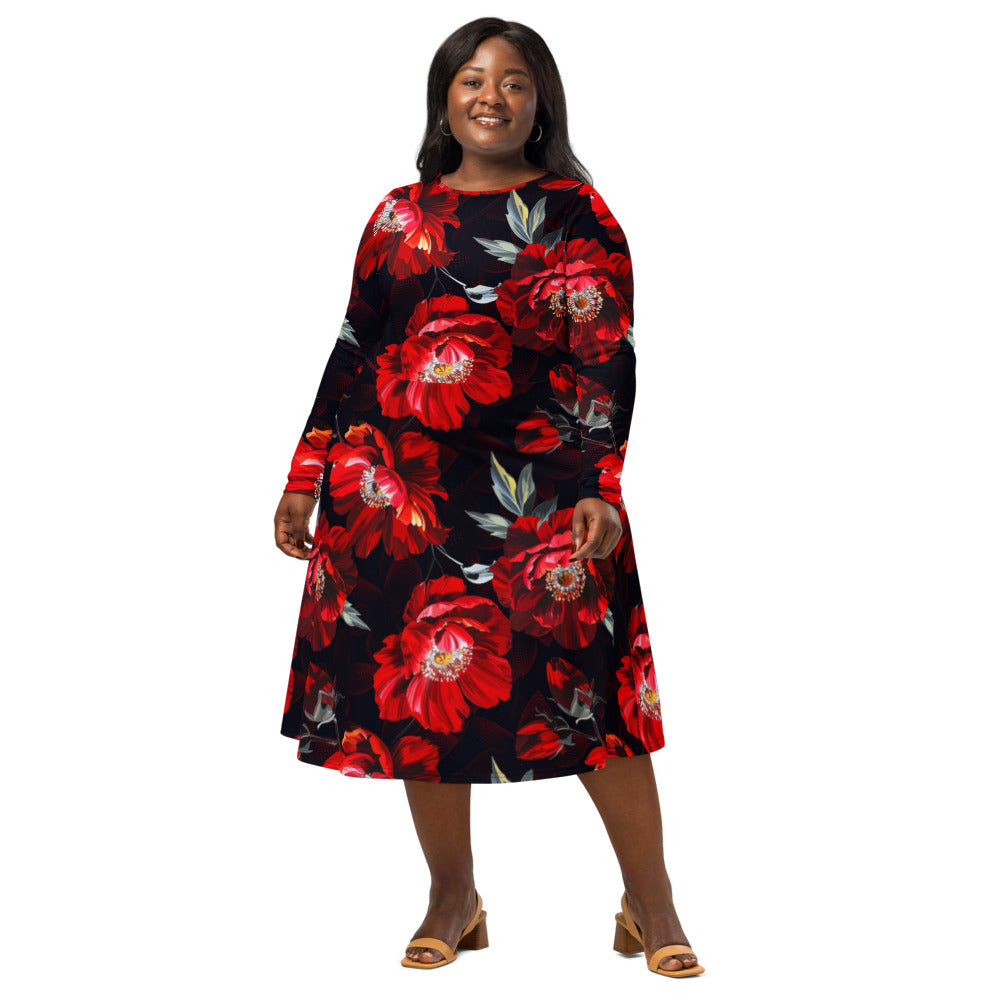 All-over print long sleeve midi dress 371kl1